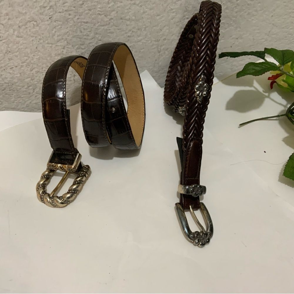 Two Brighton Leather Belts, Brown Sz M one braided